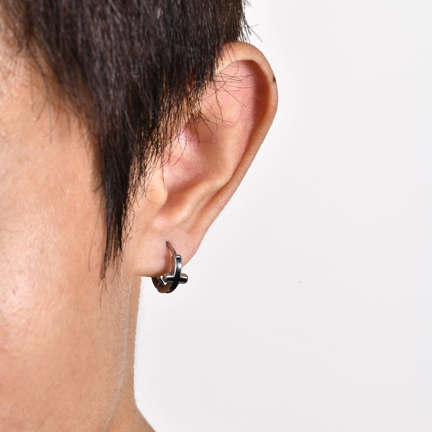 Kemstone Stainless Steel Cross Hoop Earrings for Men – Black Enamel Minimalist Jewelry EH-579