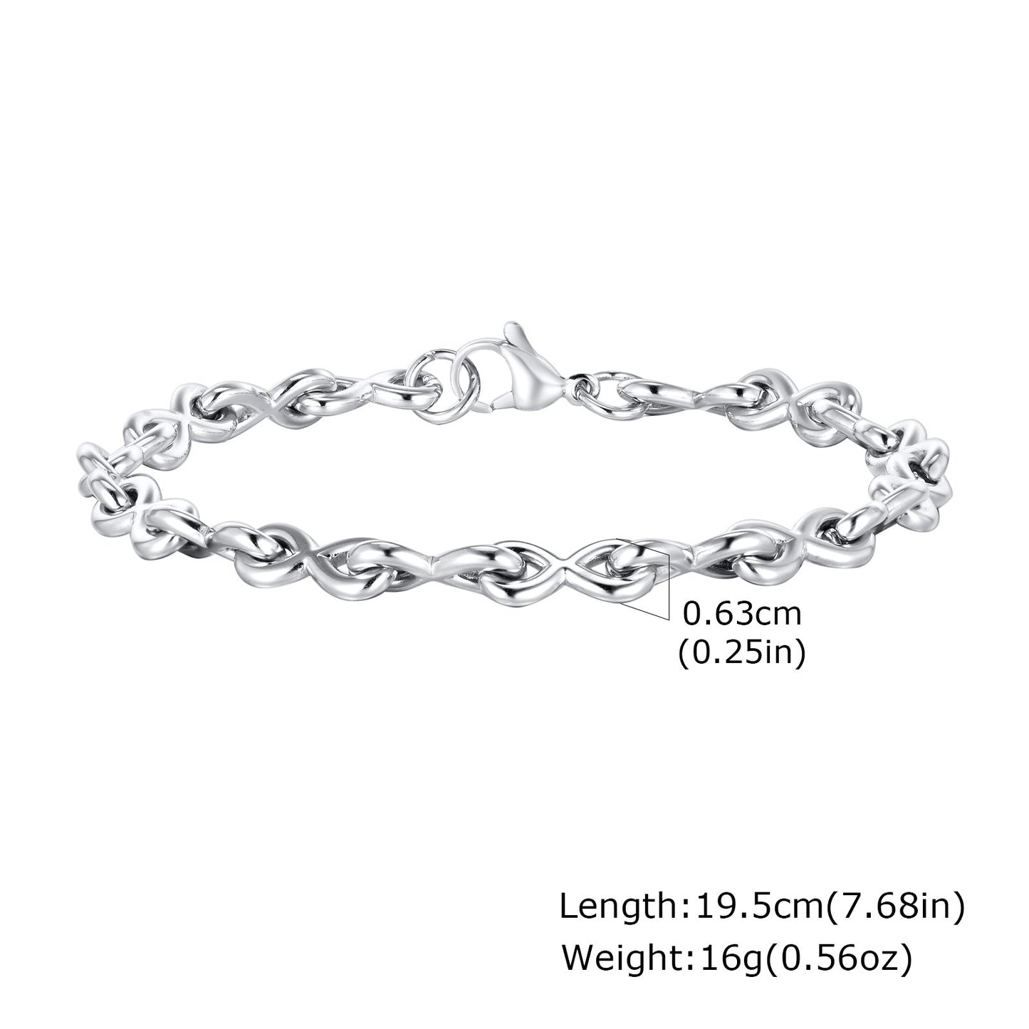 Kemstone Stainless Steel Twisted Link Bracelet for Men Silver BR2152