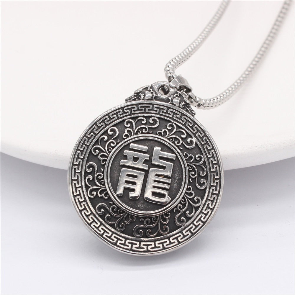Kemstone Dragon Medallion Pendant Necklace for Men Titanium Steel Relief P1095