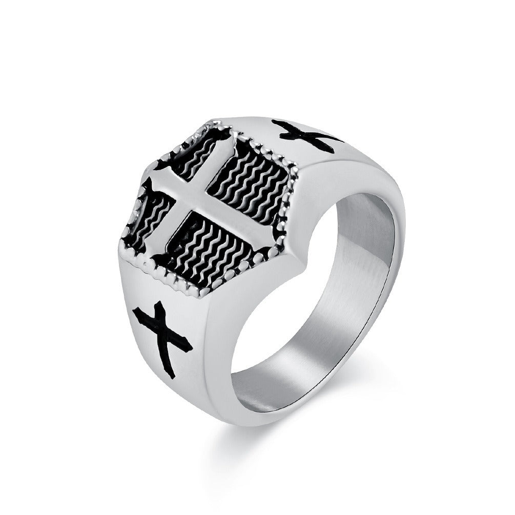 Kemstone Men’s Stainless Steel Cross Ring – Gothic Biker Band K-R895