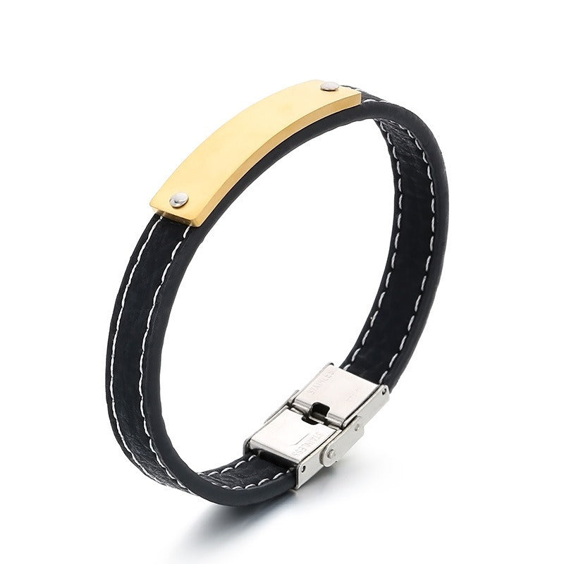 Kemstone Curved Bar Faux Leather Bracelet for Men KB186186-JZ