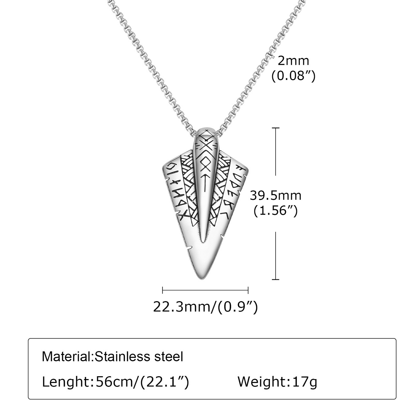 Kemstone Stainless Steel Arrow Pendant Necklace for Men Nordic Symbol Design NC-1417S