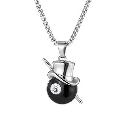 Kemstone 8 Ball Pool Pendant Necklace for Men Stainless Steel Billiard Cue Top Hat PN-2366
