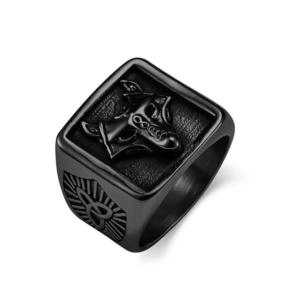 Kemstone Stainless Steel Viking Wolf Head Ring for Men - Triangular Eternity Knot Design K-R717