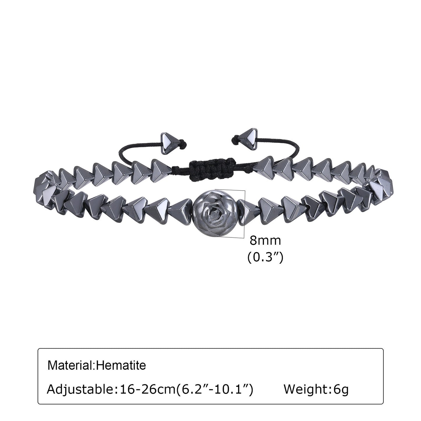 Kemstone Hematite Rose Bead Adjustable Bracelet for Men BR-1781