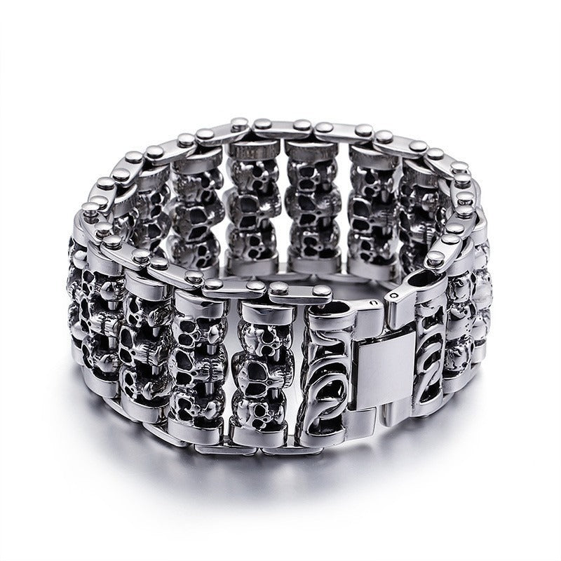 Kemstone Men’s Heavy Skull Chain Bracelet – 35mm Stainless Steel Punk Biker KB76276-BD
