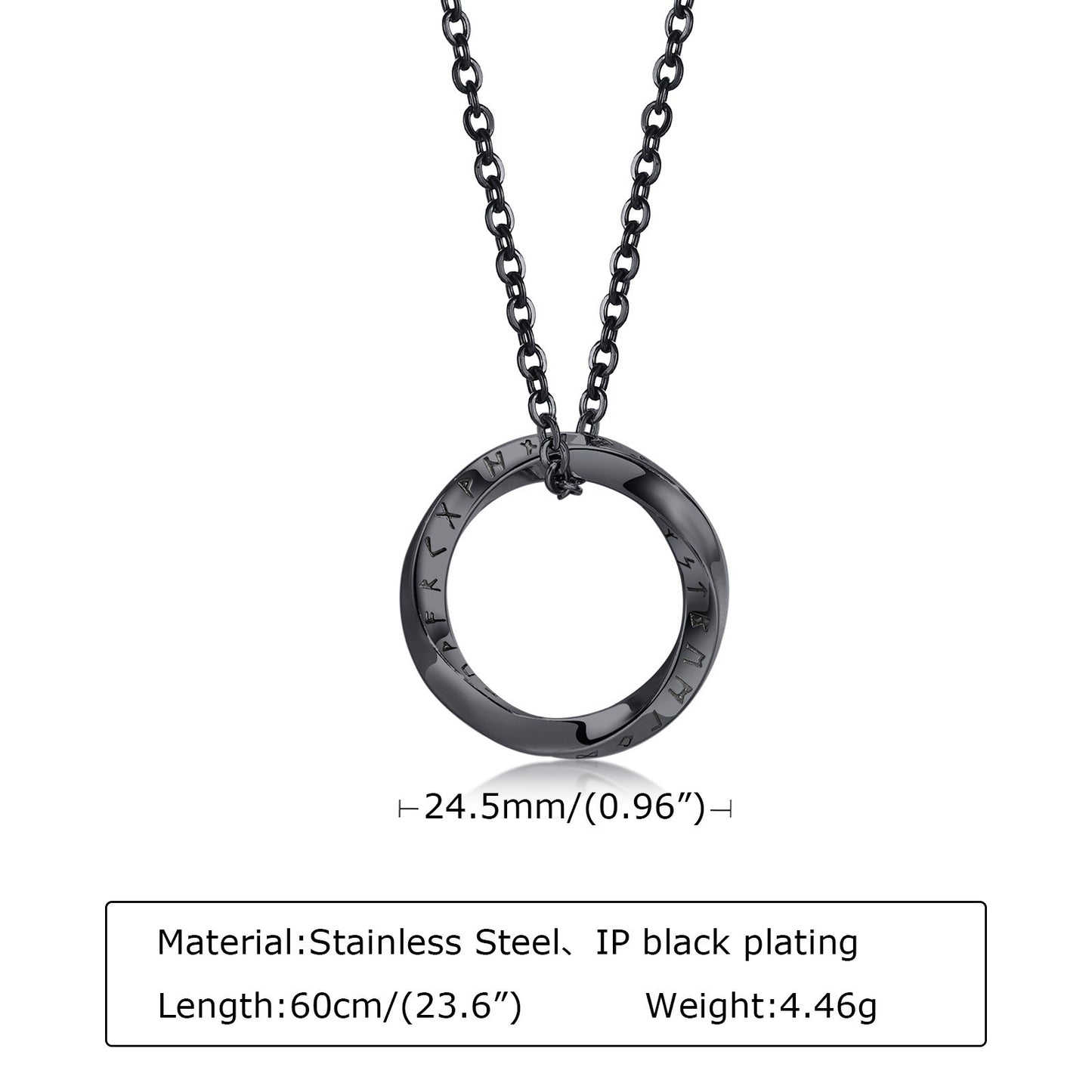 Kemstone Viking Rune Möbius Pendant Necklace – Stainless Steel Norse Circle Amulet PN-1708