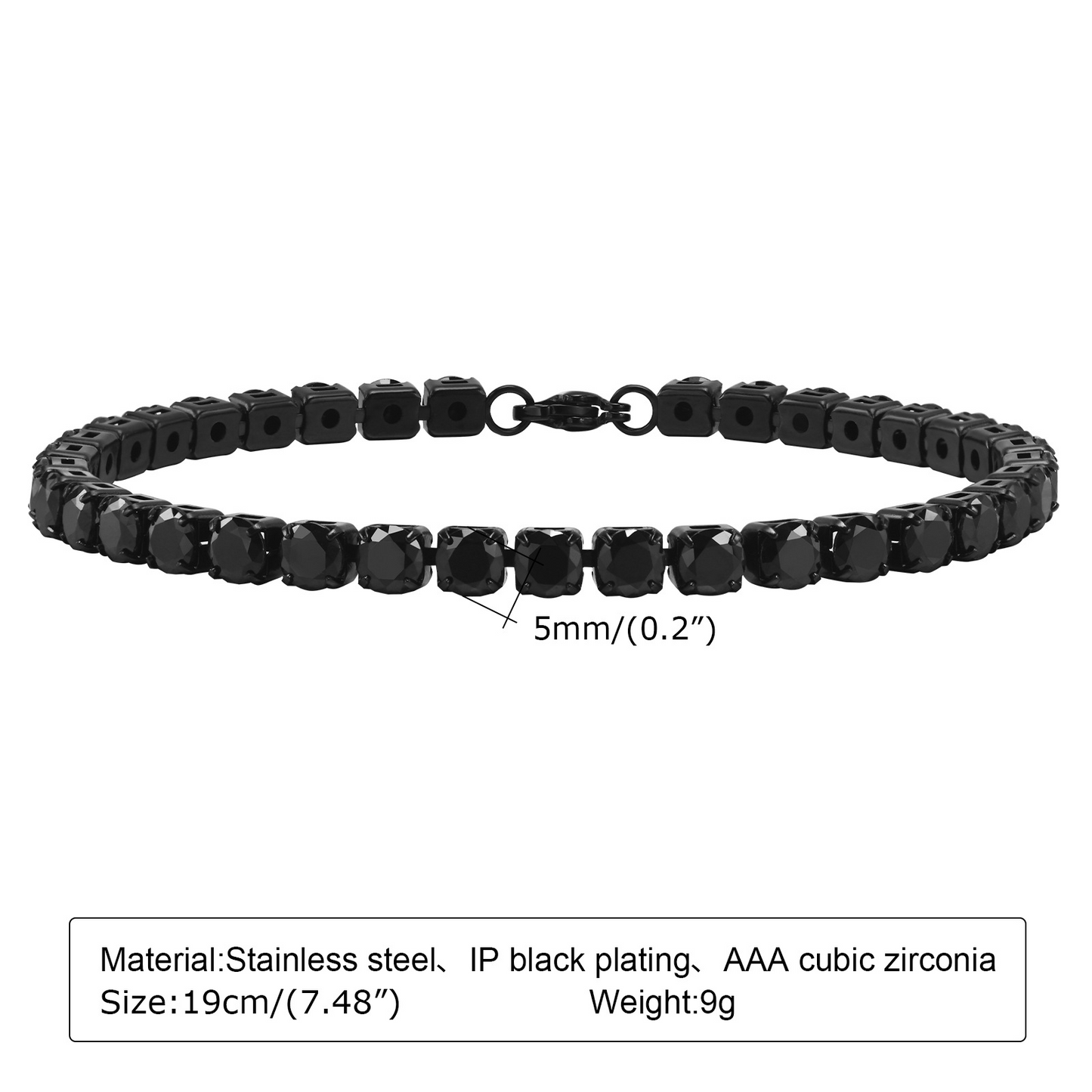 Kemstone Black Tennis Bracelet for Men Stainless Steel with Cubic Zirconia BR-1495