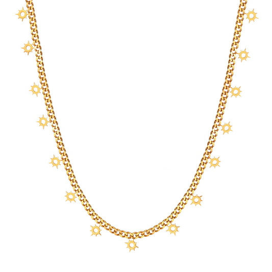 Handcrafted Stainless Steel Sunburst Pendant Necklace – Minimalist Jewelry for Women with Textured Chain NC-1872