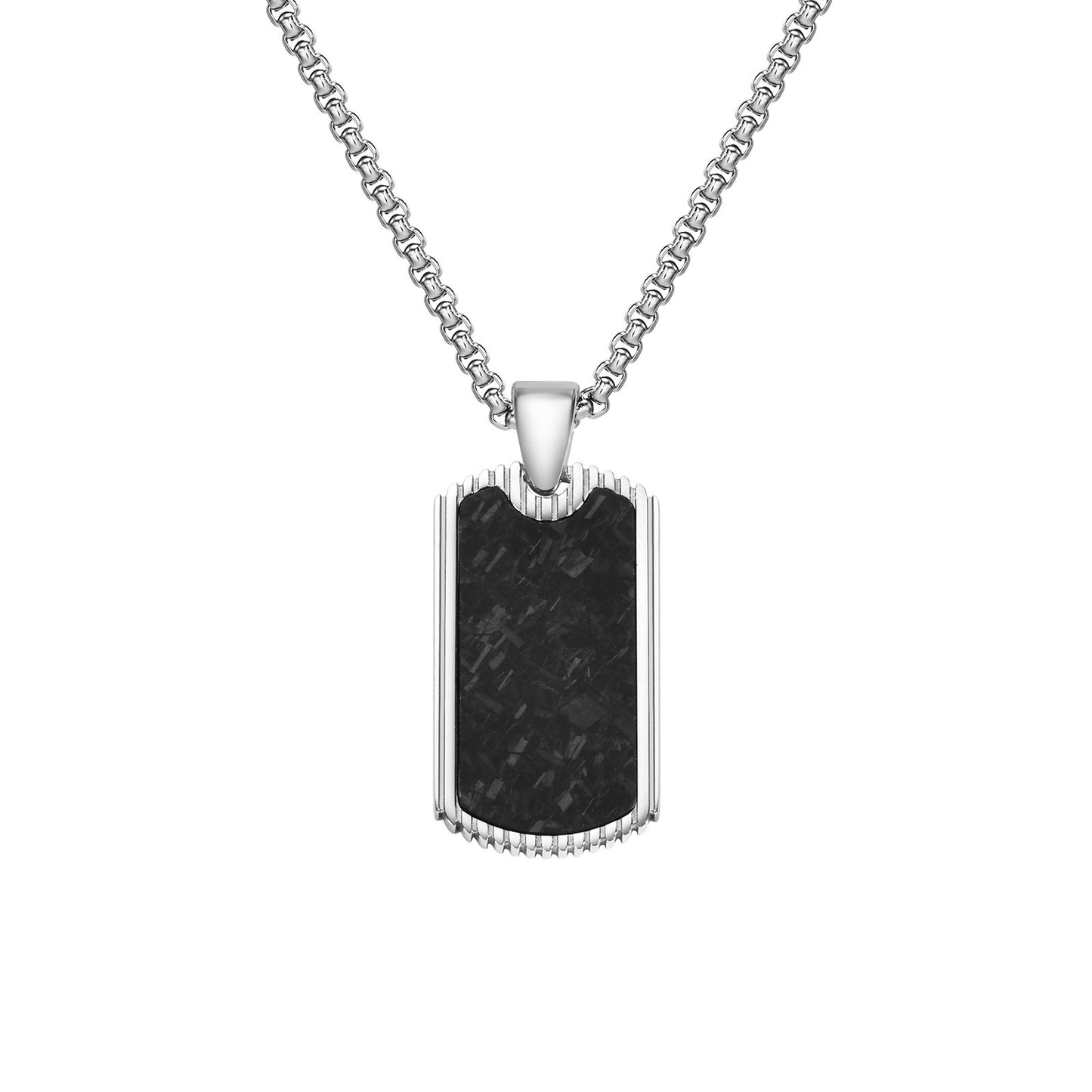Kemstone Stainless Steel Carbon Fiber Rectangular Pendant Necklace for Men PN-2106