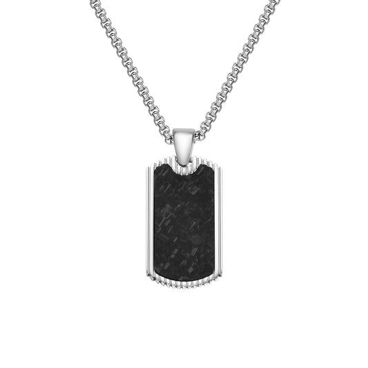 Kemstone Stainless Steel Carbon Fiber Rectangular Pendant Necklace for Men PN-2106