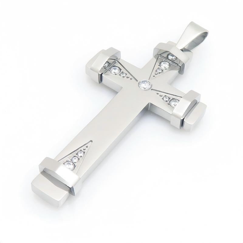 Kemston Stainless Steel Geometric Cross Pendant Necklace for Men KP119531-KFC