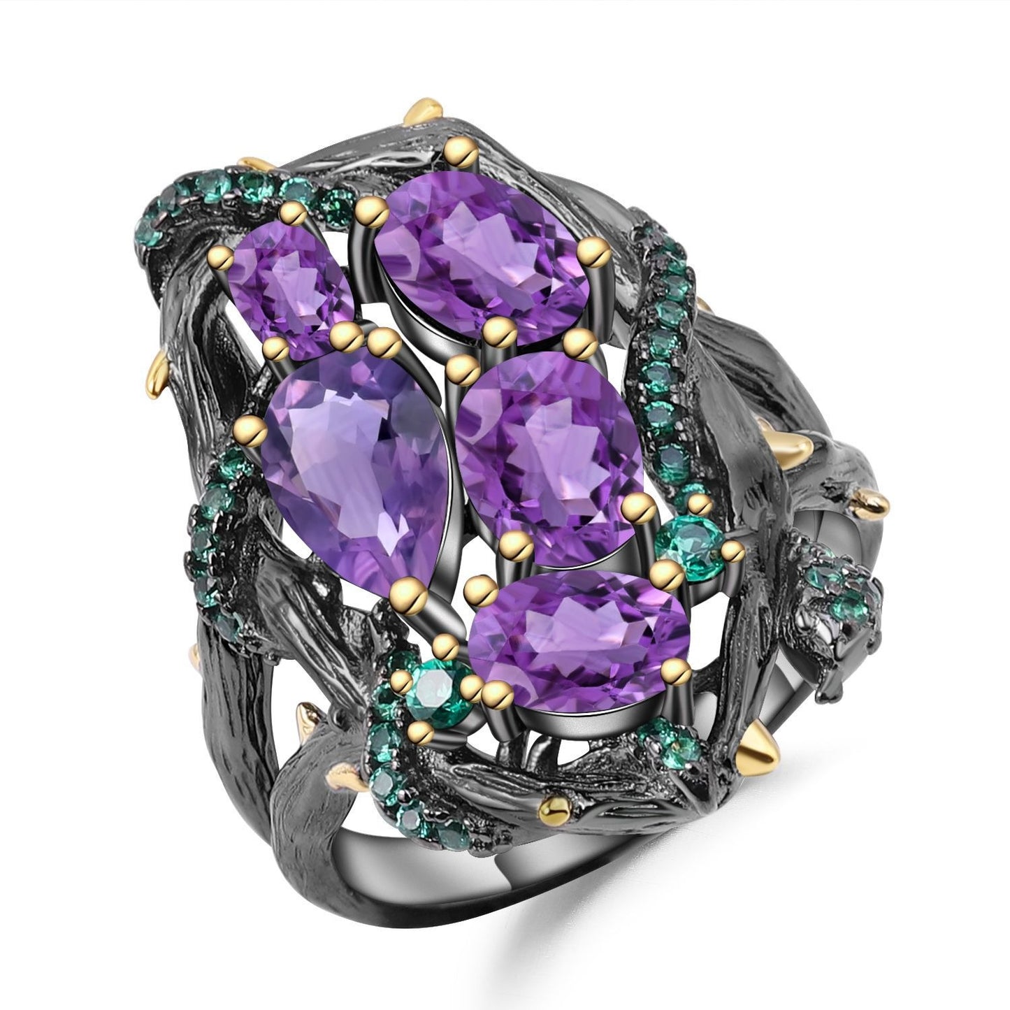 Kemstone Handcrafted Original Design Promise Rings Amethyst Ring in 925 Sterling Silver Sanke Design Whispering Gems Series Statement Rings for Women (size 5-10),K23407R