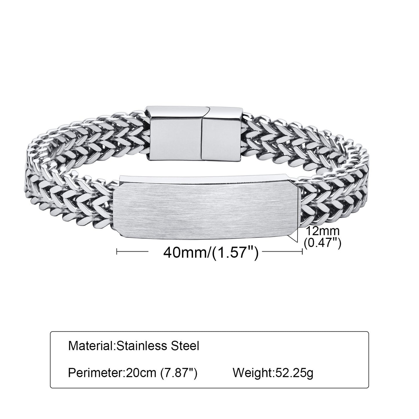 Kemstone Stainless Steel Double Layer ID Chain Bracelet for Men – Brushed Plate Heavy Style   BR-1310
