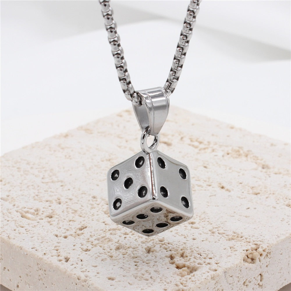 Kemstone Dice Pendant Necklace for Men Titanium Steel Star Detail Square P0786