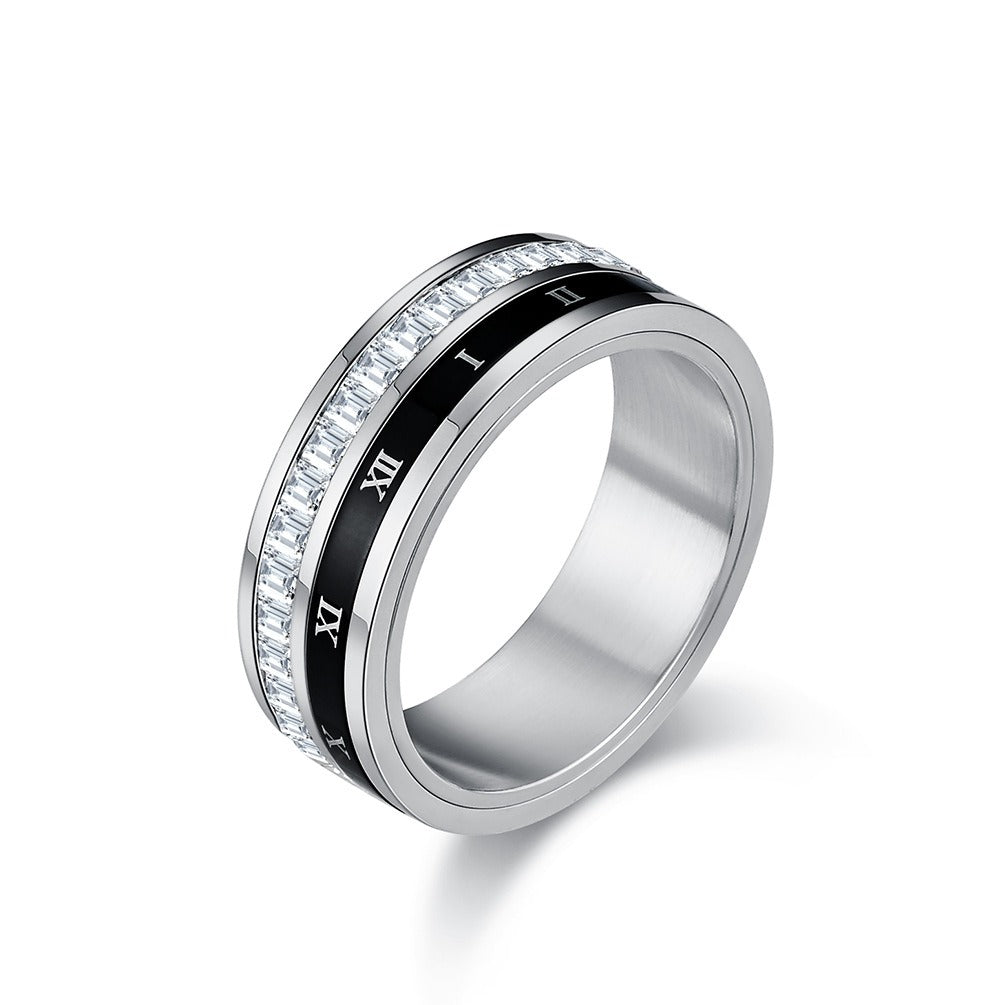 Kemstone Roman Numeral Spinner Ring for Men Stainless Steel Rotating Band K-R806