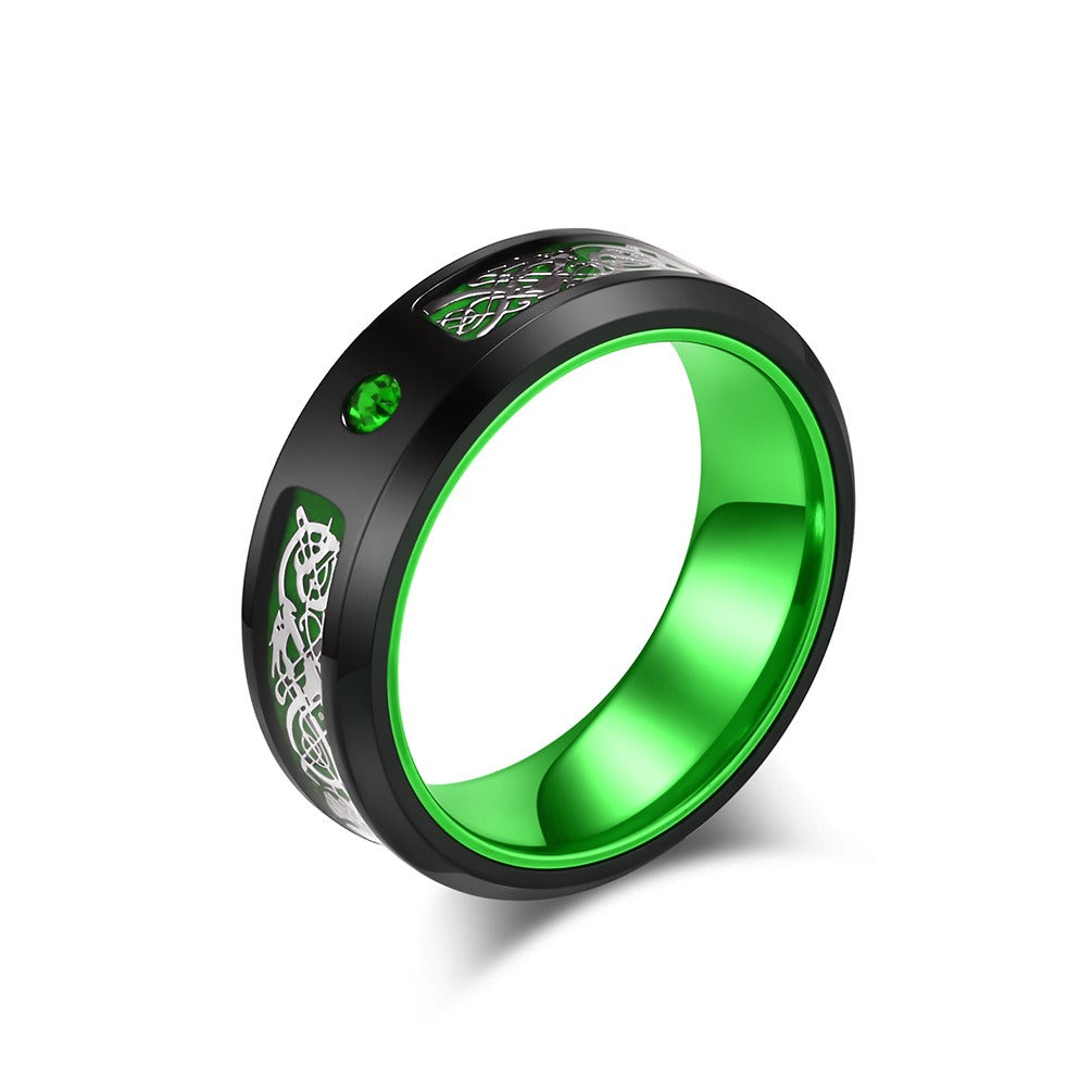 Kemstone Dragon Engraved Ring for Men Stainless Steel Wide Band Color Inlay K-R976
