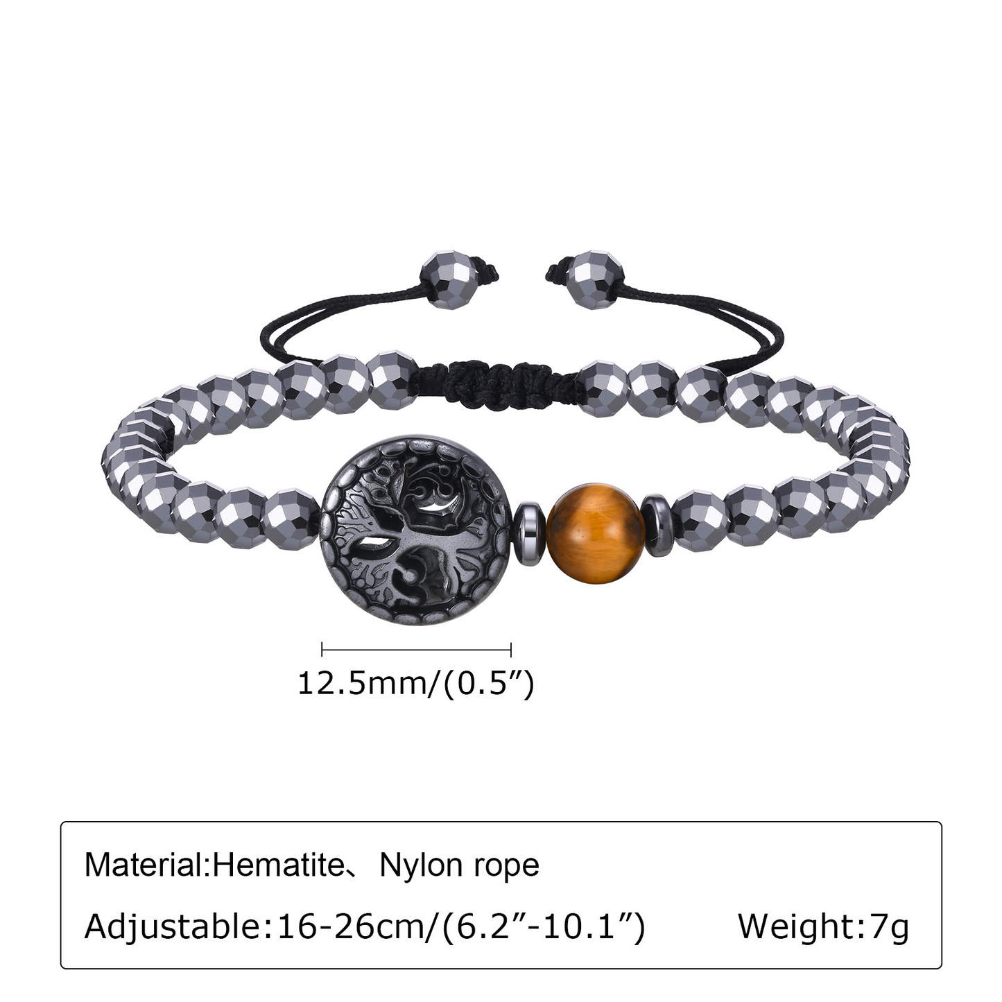 Kemstone Stainless Steel Tree of Life Tiger Eye & Hematite Beaded Bracelet for Men BR-1782