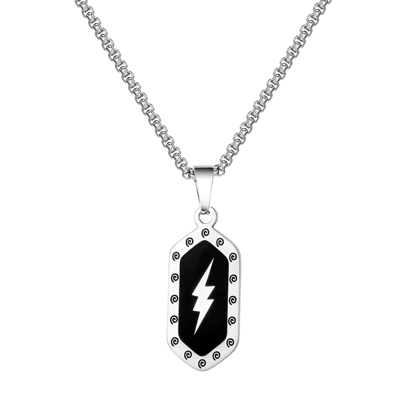 Kemstone Stainless Steel Lightning Bolt Pendant Necklace for Men Black Hexagon Accent PN-2161