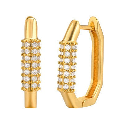 Elegant Copper Geometric Hoop Earrings with Zircon Accents – Timeless Minimalist Jewelry for Women EBD-389