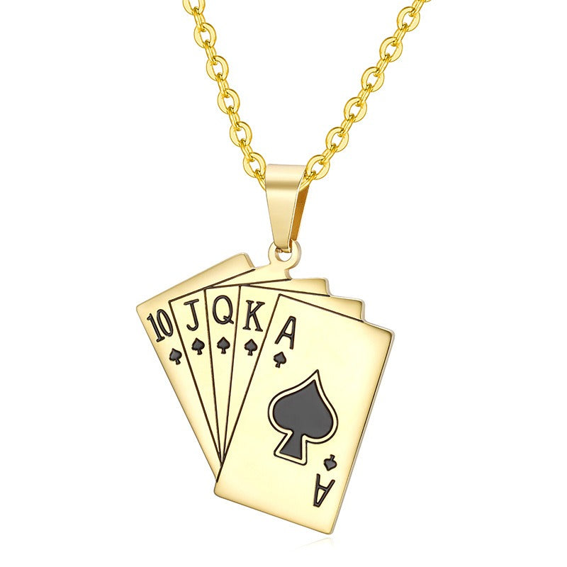 Kemstone Titanium Steel Playing Card Pendant Necklace for Men Five-Card Spade TN0387