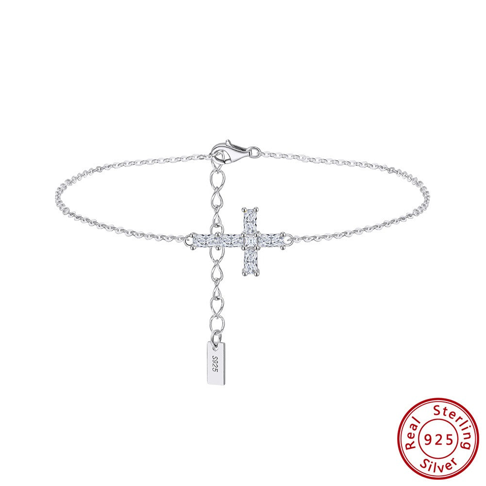 Kemston Moissanite Cross Bracelet for Women 925 Sterling Silver Gold Tone MOB03