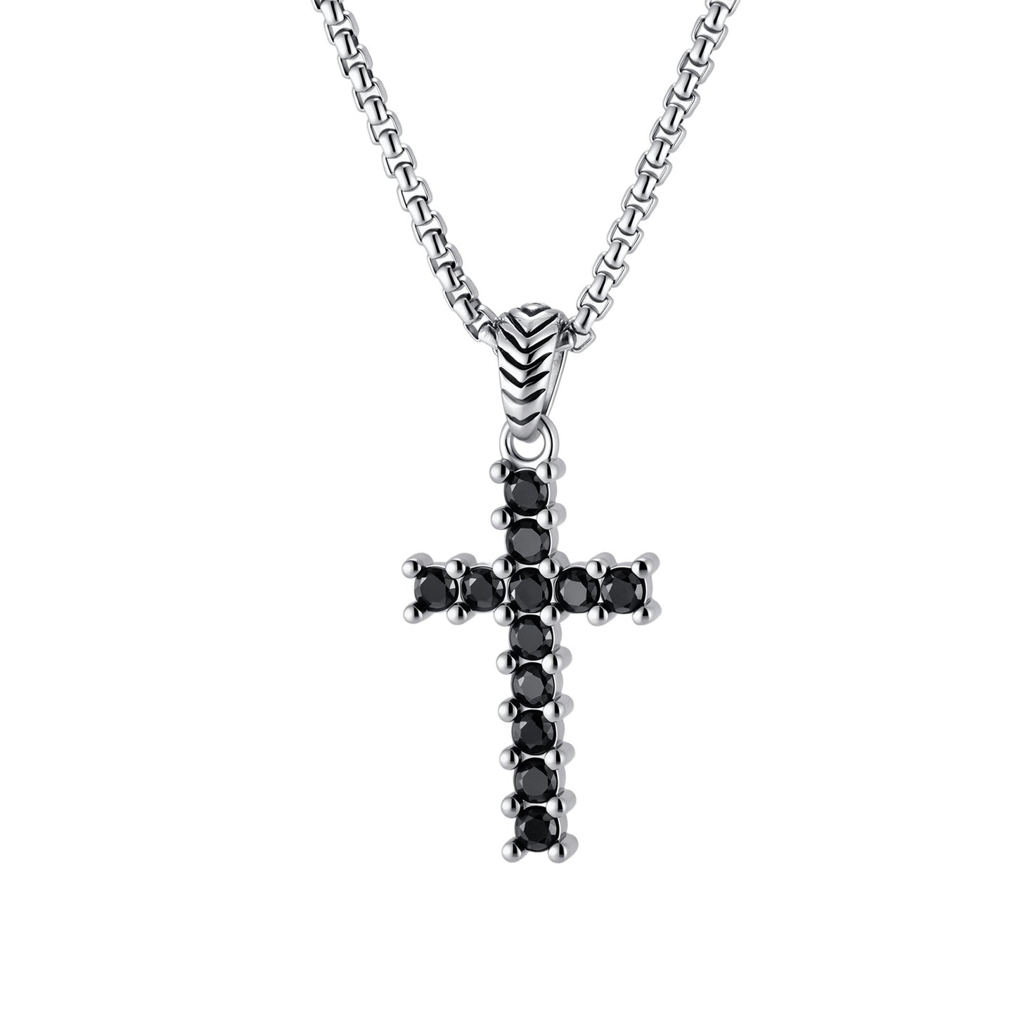 Kemstone Stainless Steel Black Cubic Zirconia Cross Pendant Necklace for Men Punk Streetwear PN-2397