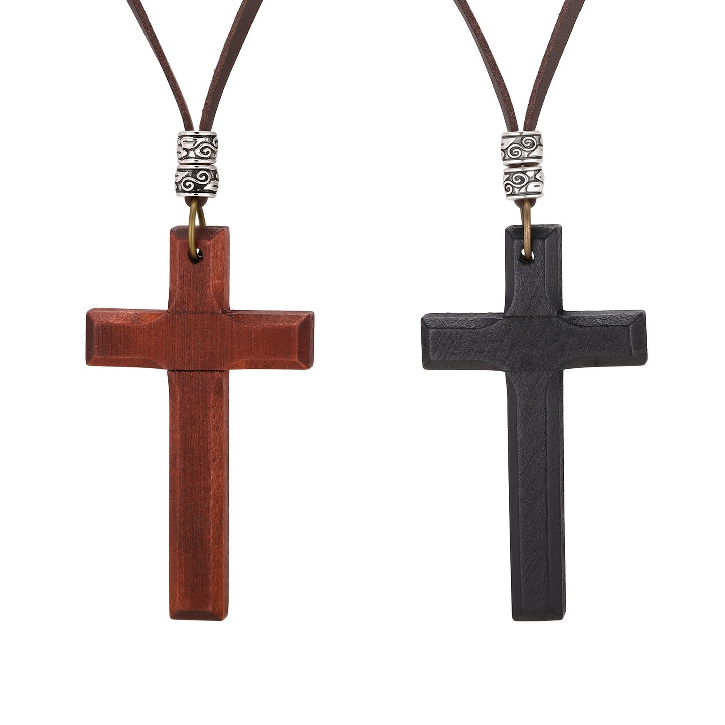 Kemston Wooden Cross Pendant Necklace for Men Adjustable Cord PN-1278