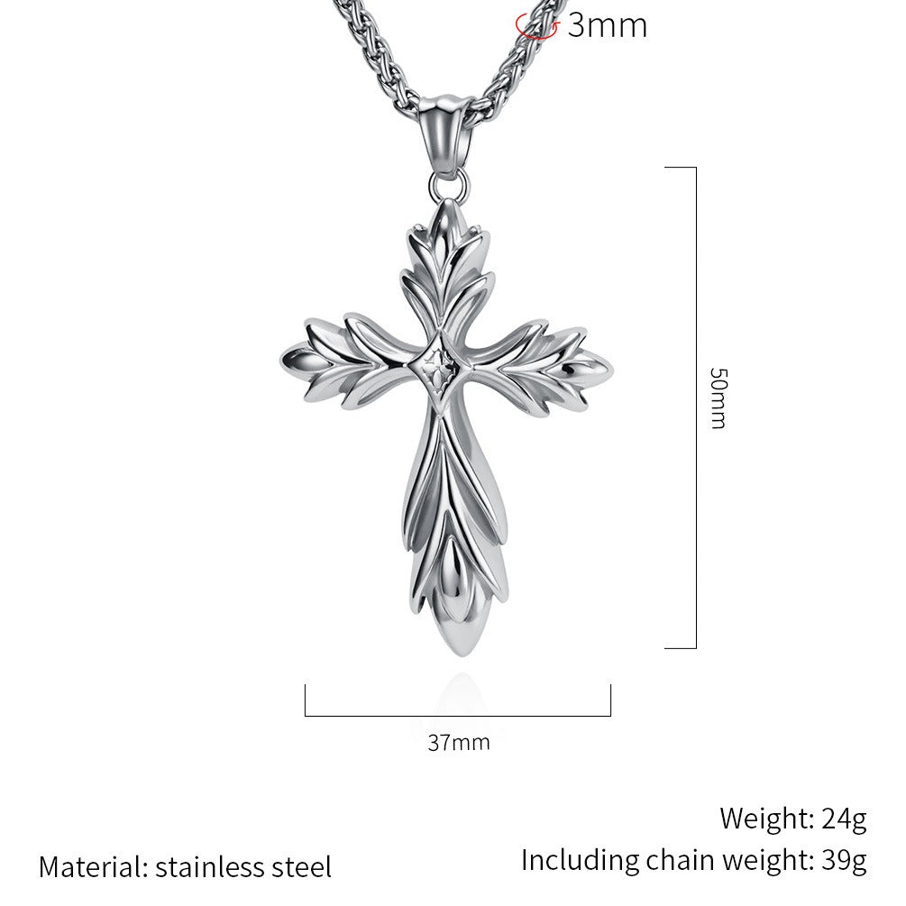 Kemstone Gothic Iris Cross Stainless Steel Pendant Necklace for Men Rock Motorcycle Style K-PT726