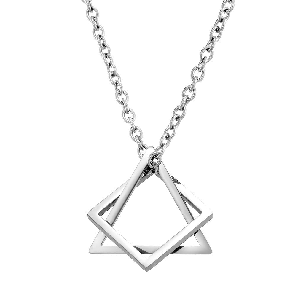 Kemstone Stainless Steel Square Triangle Pendant Necklace for Men Women Layered Black Silver K-PT261