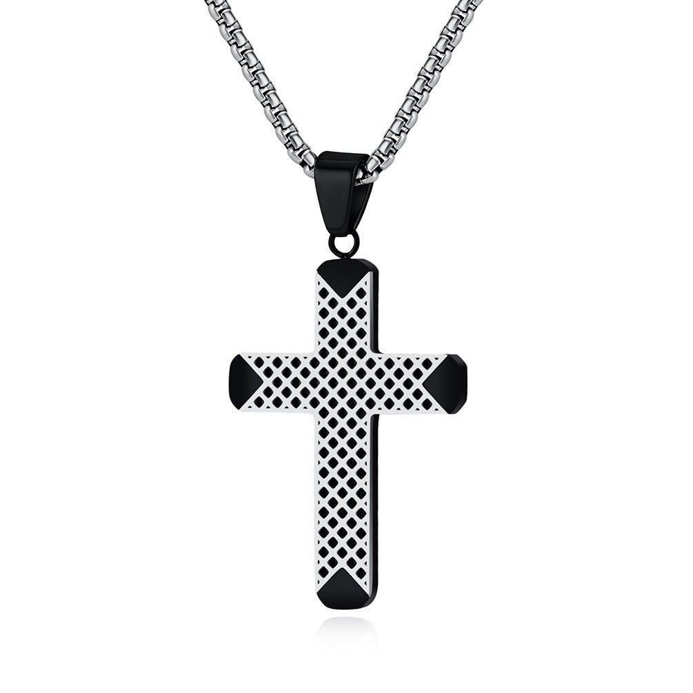 Kemstone Stainless Steel Two-Tone Lattice Cross Necklace for Men K-PT558