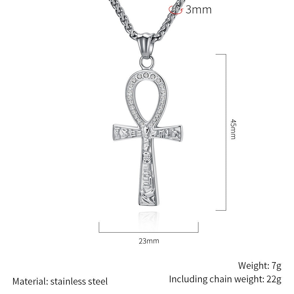 Kemstone Ankh Pendant Necklace Stainless Steel Geometric Symbol for Men Silver Gold Black K-PT708