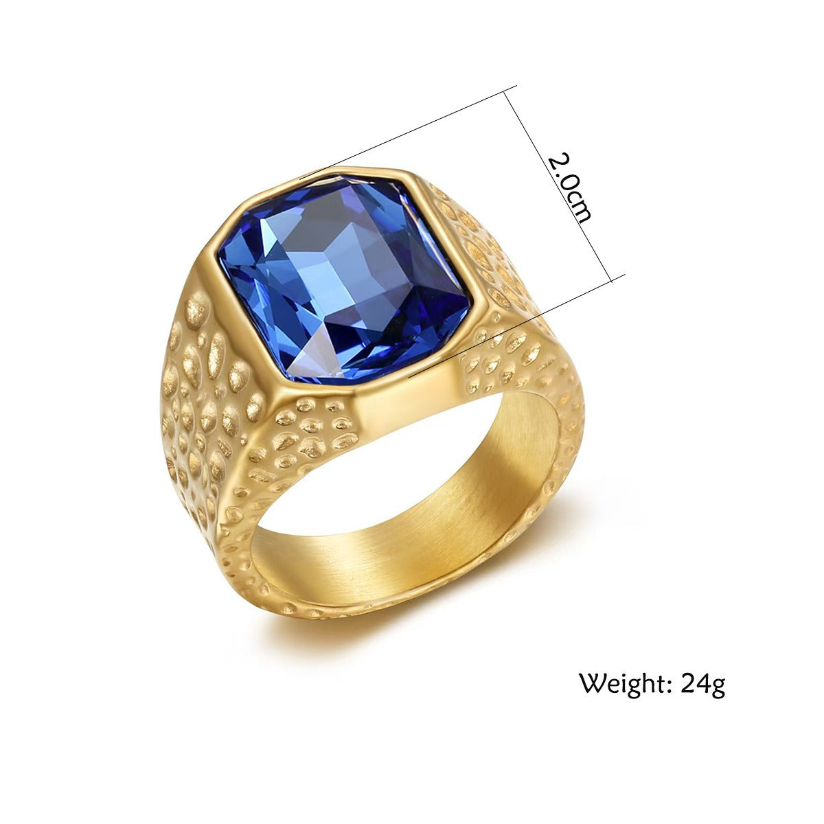 Kemstone Men’s Stainless Steel Hip Hop Ring – Gold Crystal Band TR0505