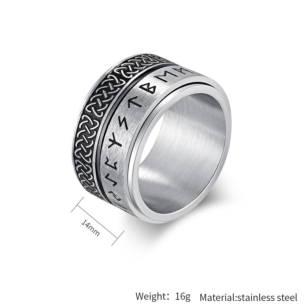 Kemstone Viking Rune Spinner Ring – Stainless Steel Celtic Focus Band for Men K-R885