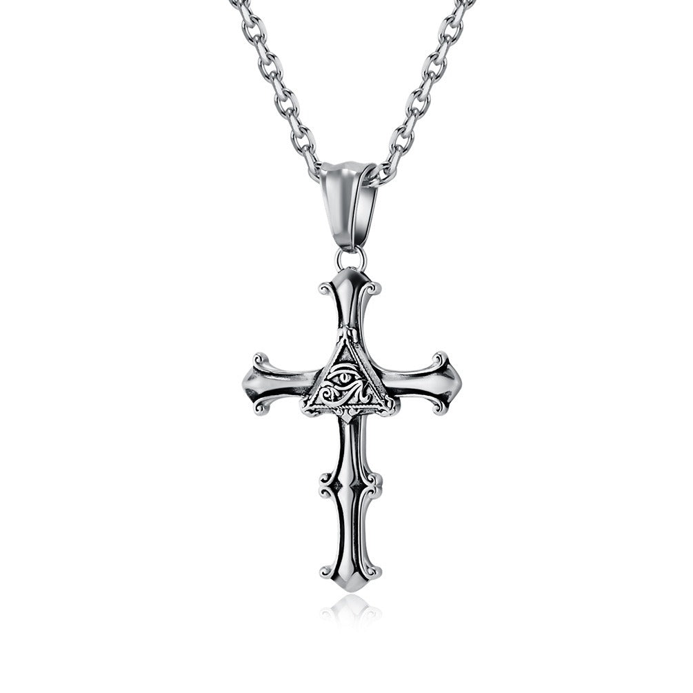 Kemstone Stainless Steel Eye Cross Pendant Necklace for Men Vintage Silver K-PT536