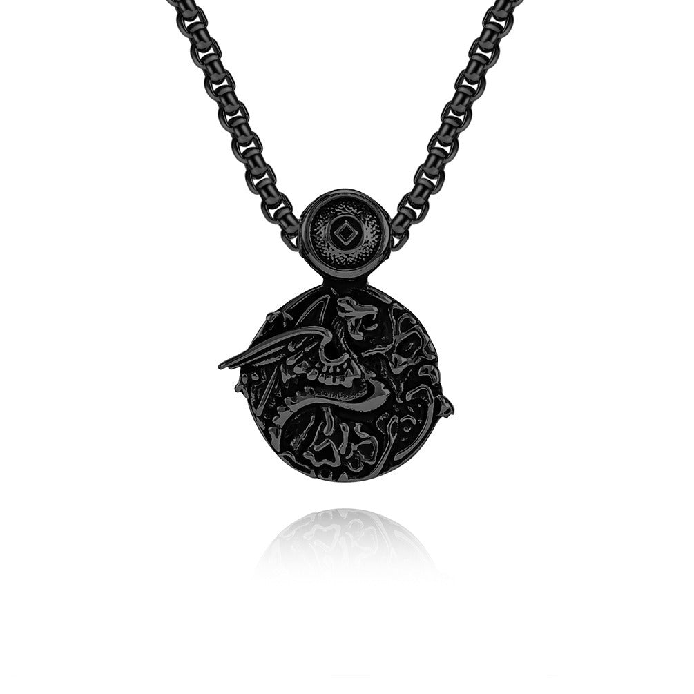Kemstone Stainless Steel Dragon Pendant Necklace for Men Round Celtic Pattern Silver Black K-PT482
