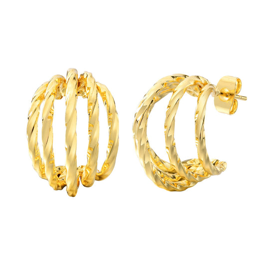 Pendientes de aro en espiral de cobre Kemstone - Elegantes pendientes de aro sólidos con textura en espiral para mujer, elegancia cotidiana y lujo asequible EBD-352