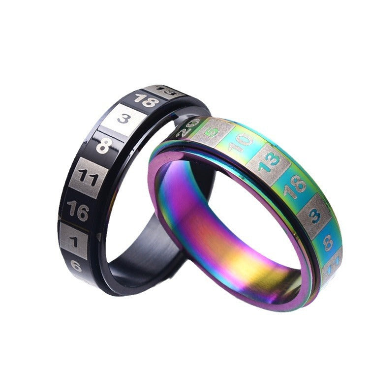 Kemstone Rotating Number Spinner Ring for Men, Stainless Steel 6mm Rainbow Black K-R122