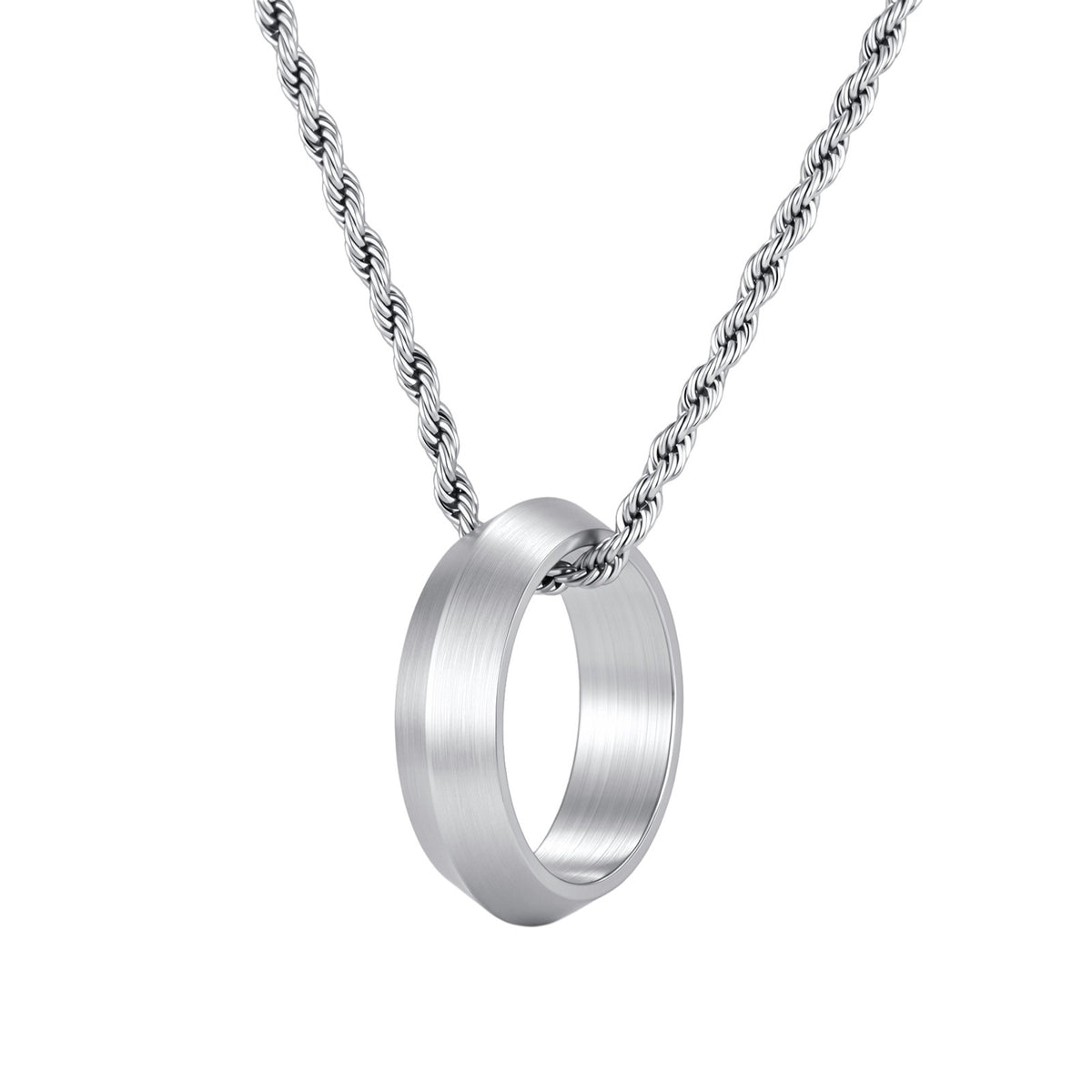 Kemstone Stainless Steel Brushed Ring Pendant Necklace for Men PN-1764
