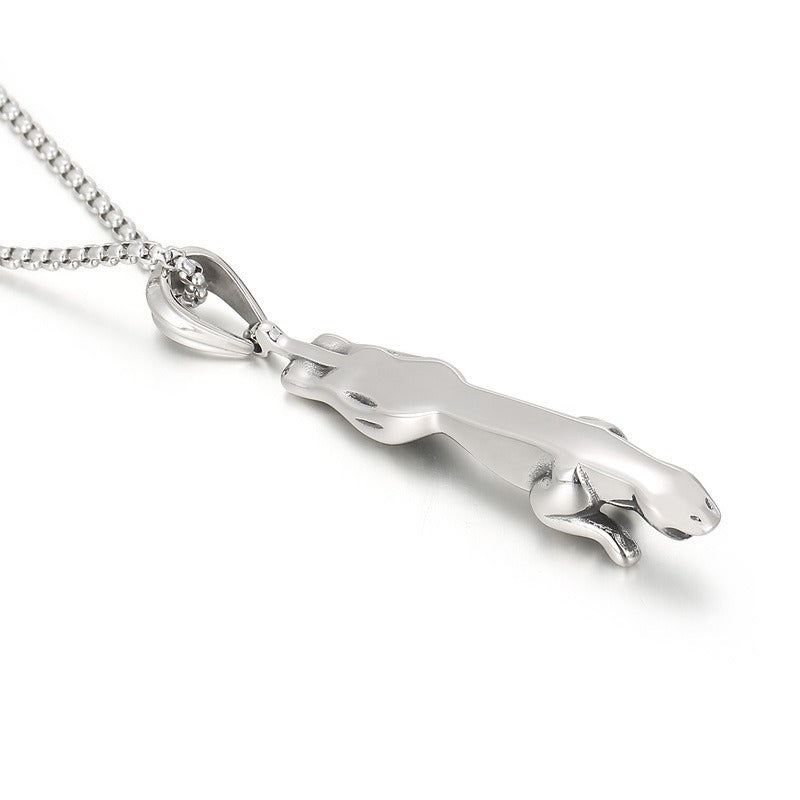 Kemstone Long Cheetah Pendant Necklace for Men Titanium Steel KP48827-BD