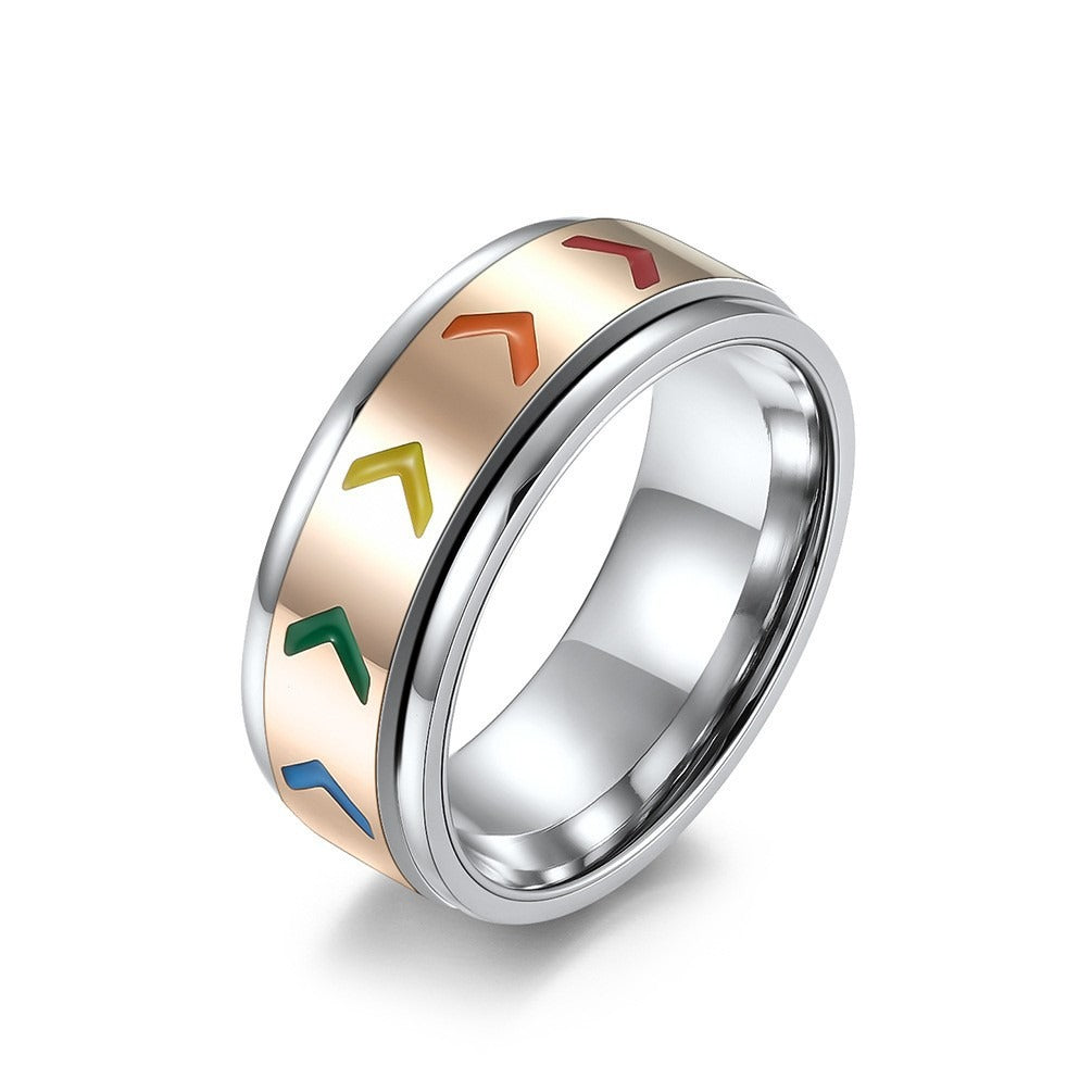Kemstone Stainless Steel Rainbow Arrow Spinner Ring for Men K-R601