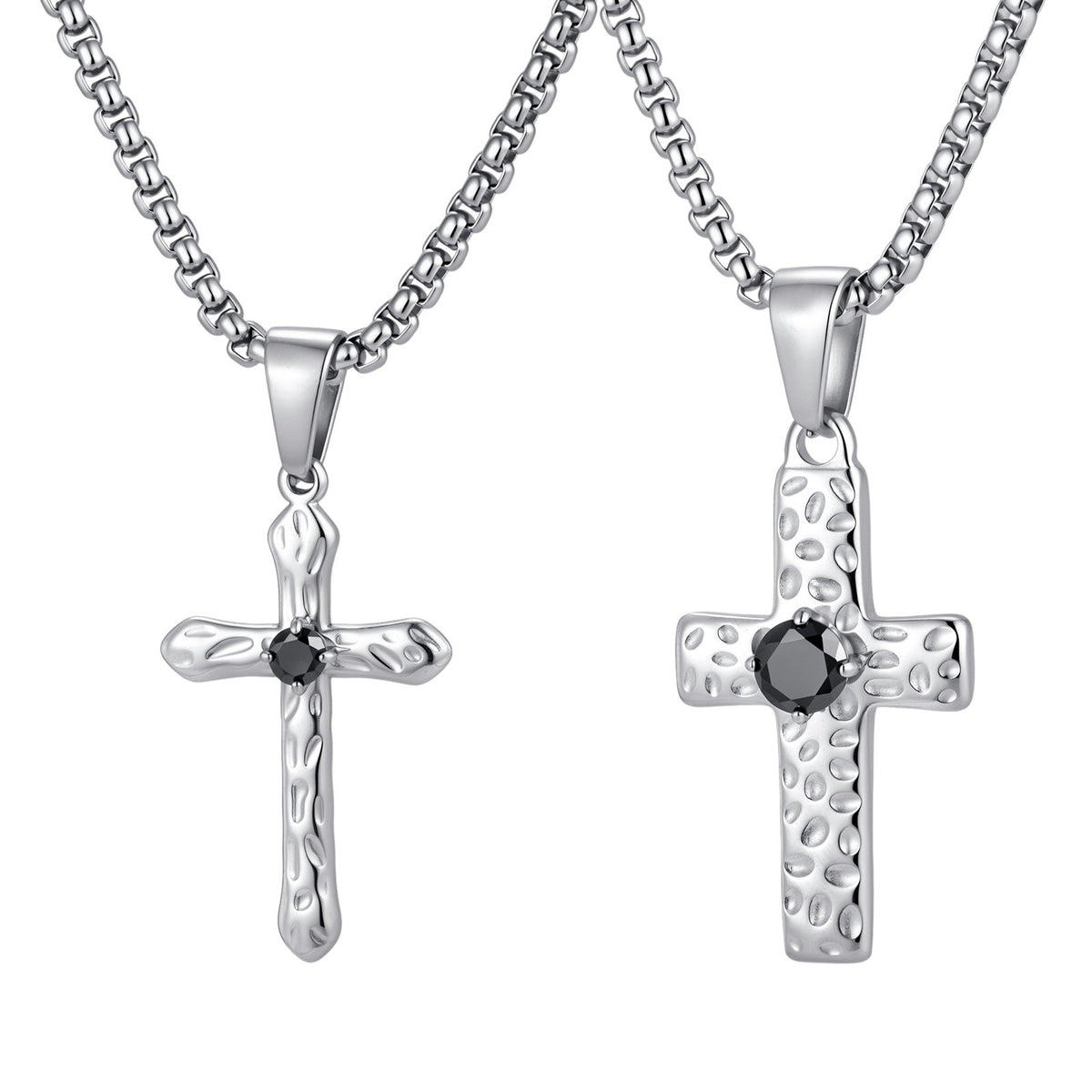Kemstone Stainless Steel Hammered Cross Necklace for Men Cubic Zirconia Center PN-247