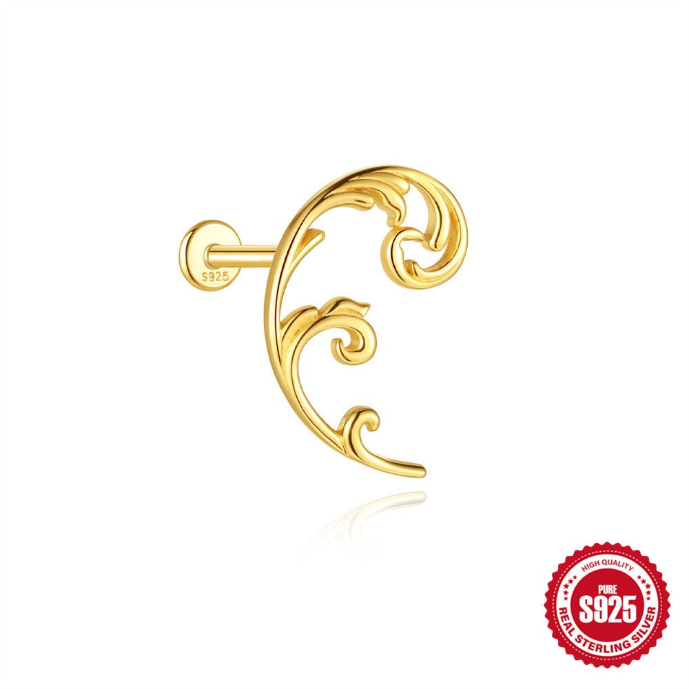 Kemstone 925 Sterling Silver Snake Cartilage Stud for Women Flat Back Piercing Earring Gold 60267192110C