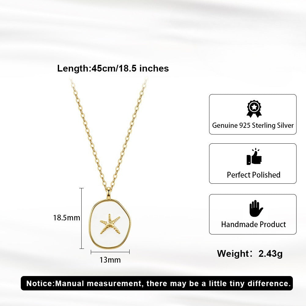 Kemstone Starfish Pendant Necklace for Women 925 Sterling Silver Enamel Round Beach Style Gold Silver SAPN61
