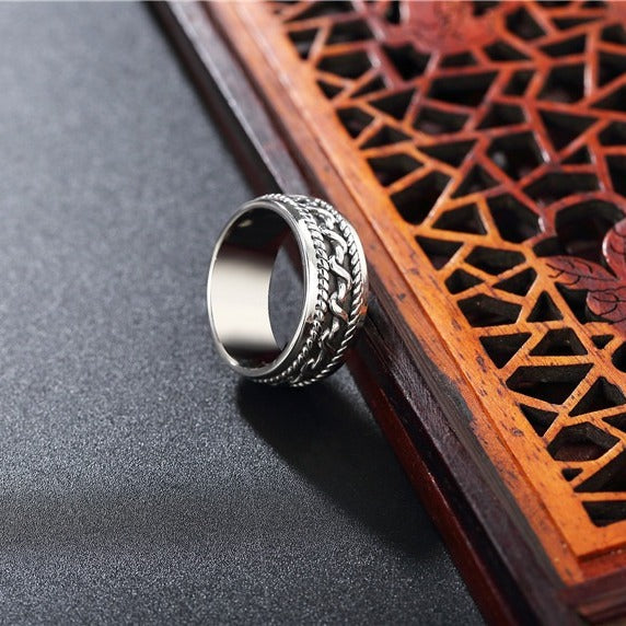 Kemstone Rope Edge Chain Link Ring for Men Titanium Steel R0921