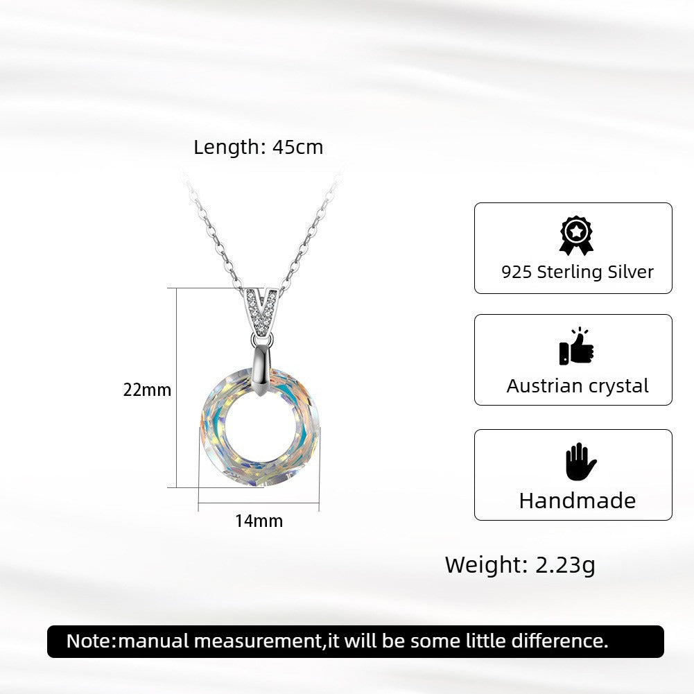 Kemstone 925 Sterling Silver Crystal Circle Pendant Necklace for Women Minimal Clavicle Chain SWN24