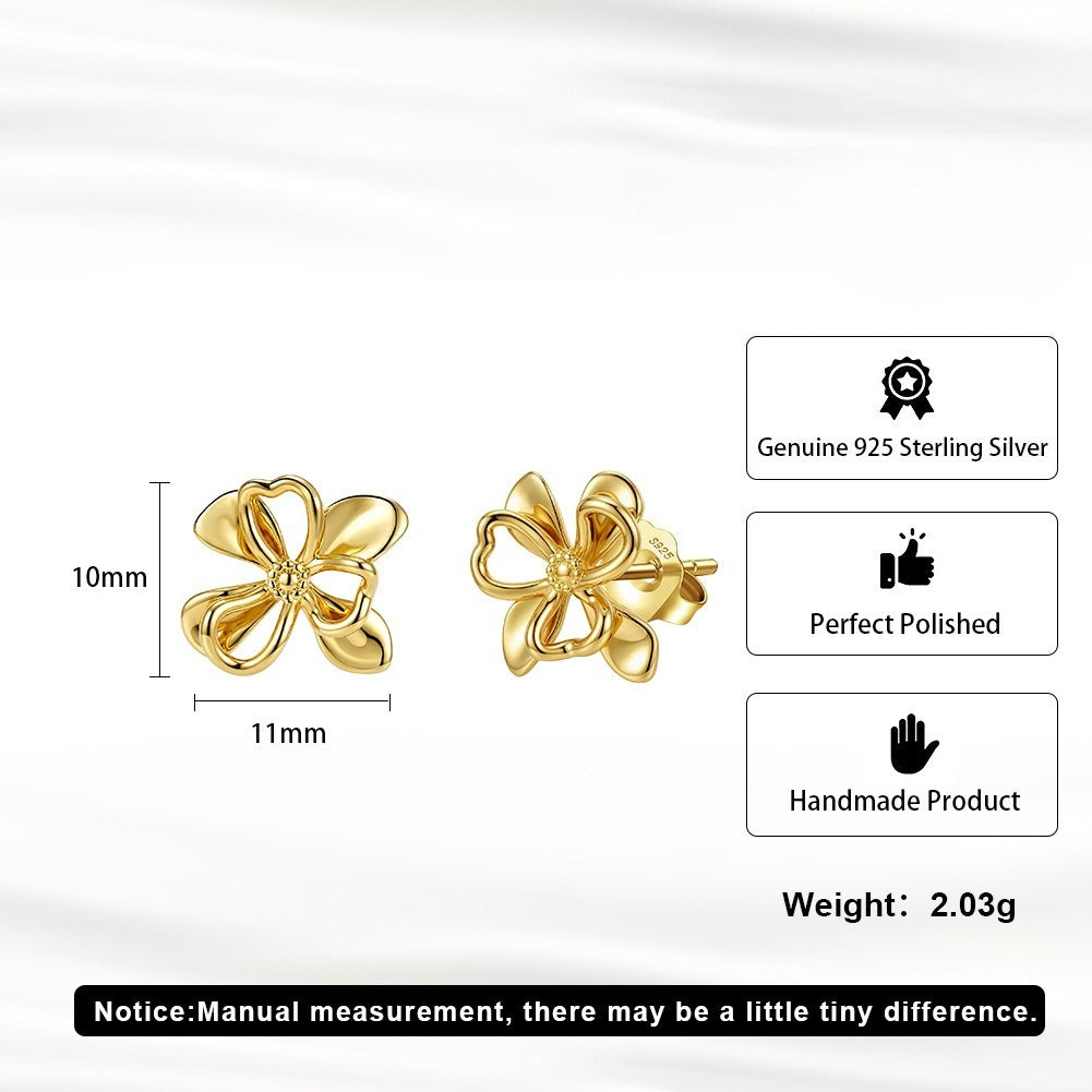 Kemstone 925 Sterling Silver Floral Stud Earrings for Women Openwork Design Gold Silver APE156