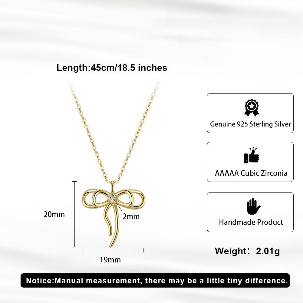 Kemstone Bow Pendant Necklace for Women 925 Sterling Silver Cubic Zirconia Dainty Gold Silver SAPN63