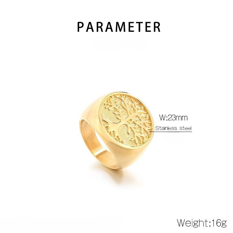 Kemstone Men’s Titanium Steel Tree of Life Ring – Vintage Signet Band K-R112702