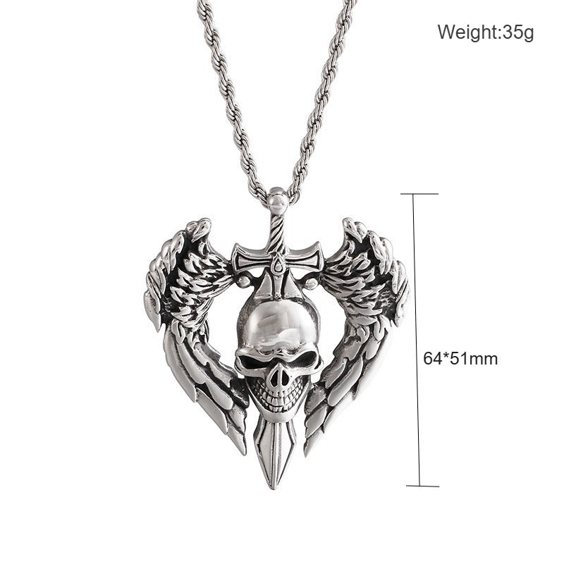 Kemstone Titanium Steel Skull Wing Sword Pendant Necklace for Men KP80019-BD